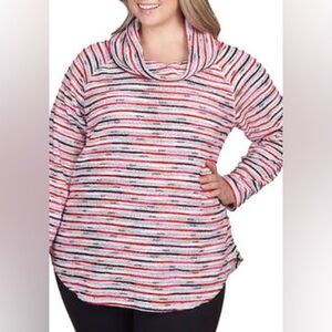 Ruby Rd. Striped Cowl Neck Tunic - Red, Black, White
